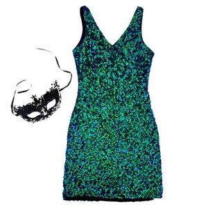 Women's Formal Sequins Mini Dress Size Small Blue Green Bodycon Sexy Cocktail